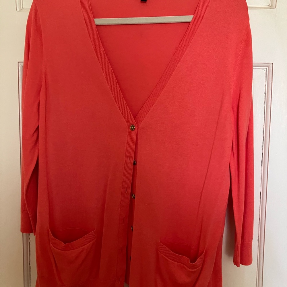Coral Button-Up Cardigan and Shell
